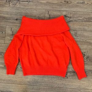 H&M Bright Red Off The Shoulder Sweater Oversized